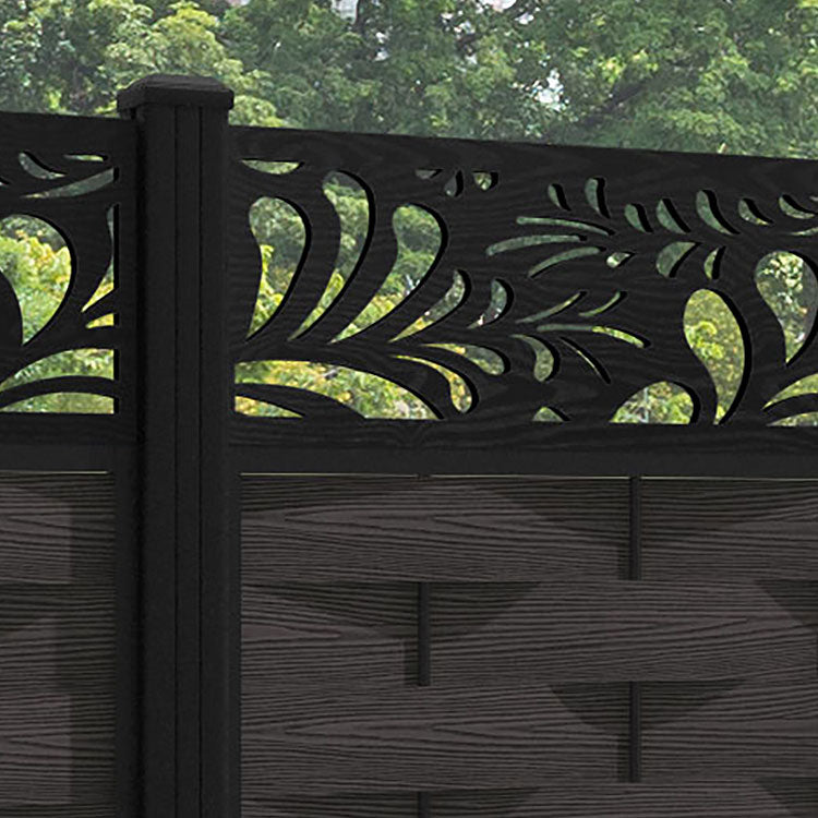 Ripple Petal Fence Panel - Dark Oak - with our aluminium posts