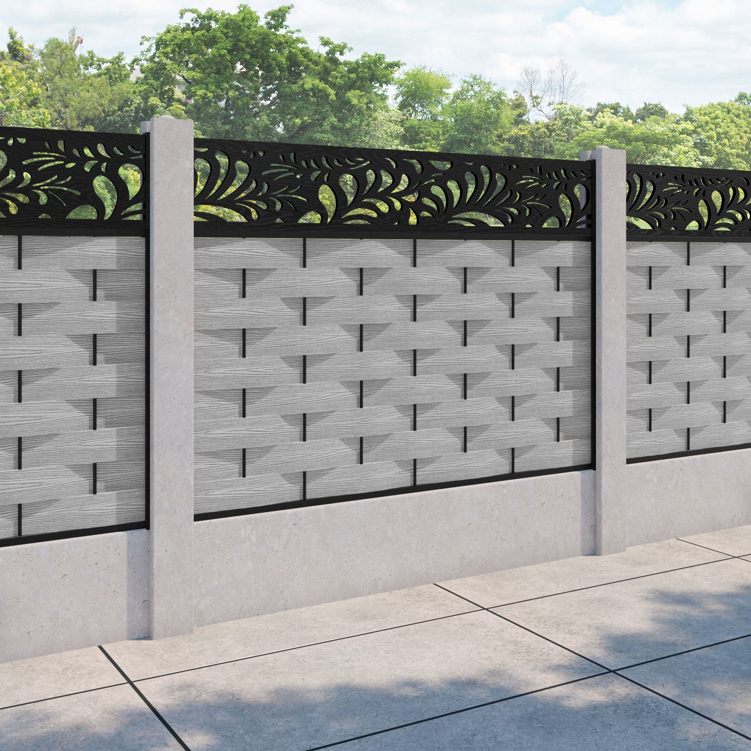 Ripple Petal Fence Panel - Light Grey - for existing concrete posts