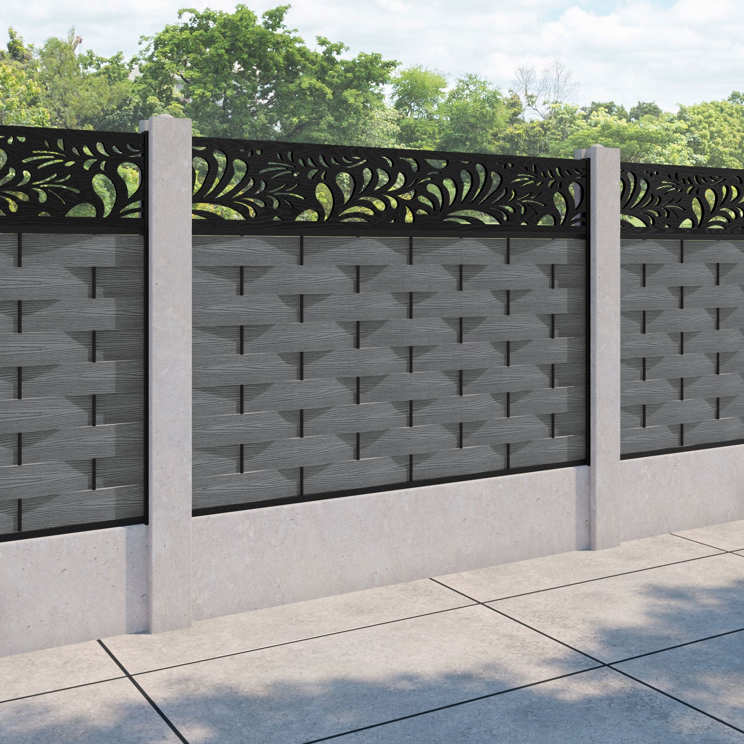 Ripple Petal Fence Panel - Mid Grey - for existing concrete posts