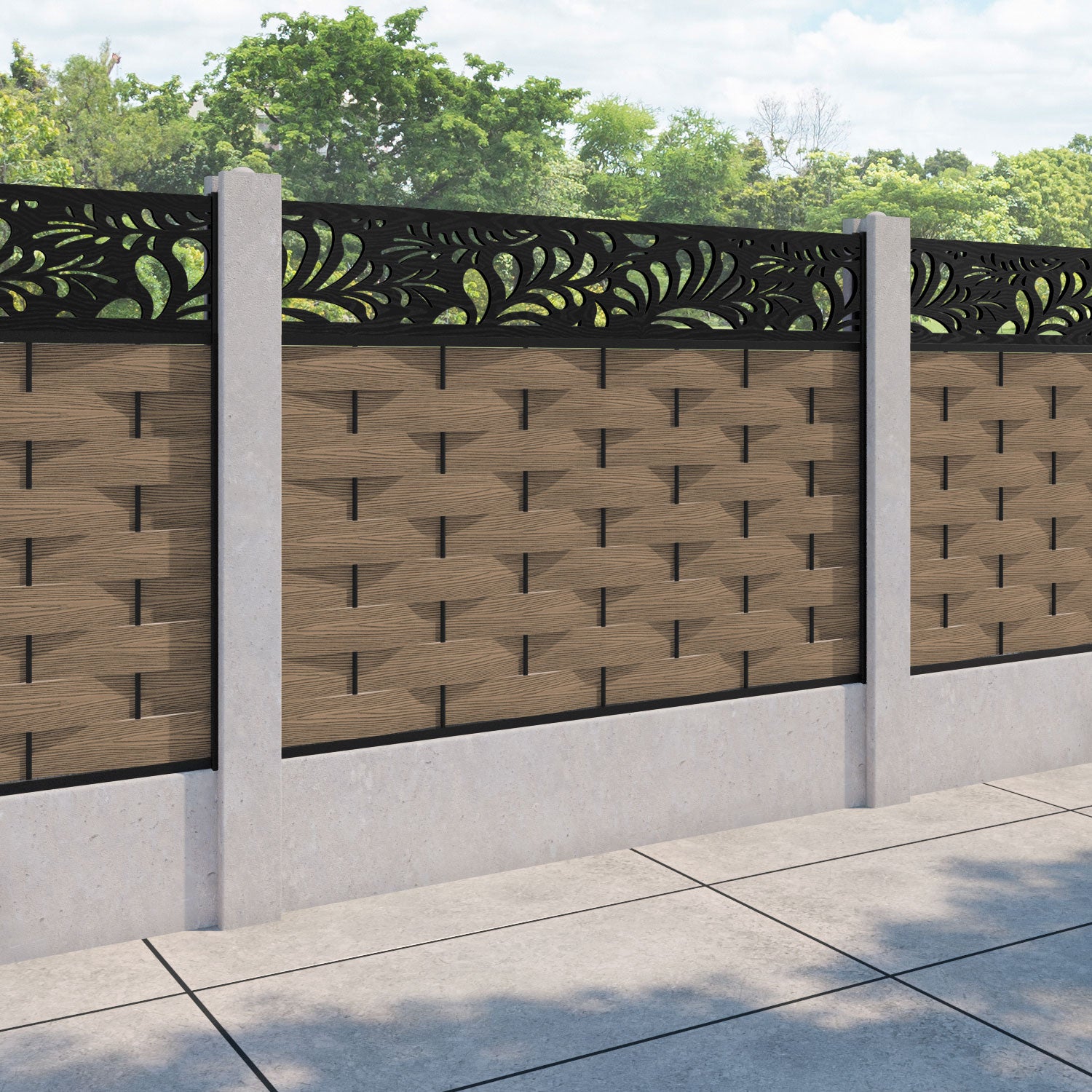 Ripple Petal Fence Panel - Teak - for existing concrete posts