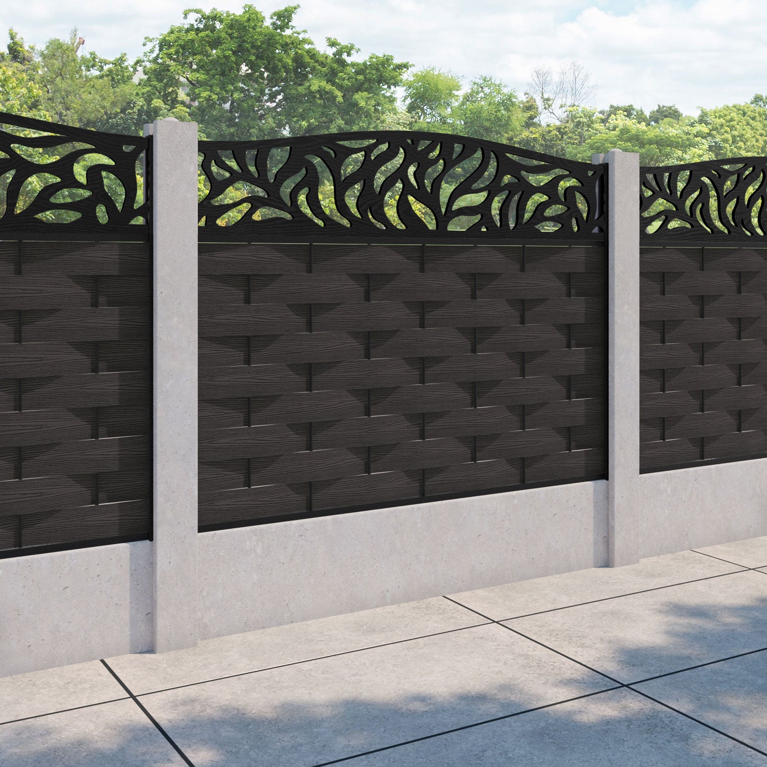 Ripple Plume Curved Top Fence Panel - Dark Oak - for existing concrete posts