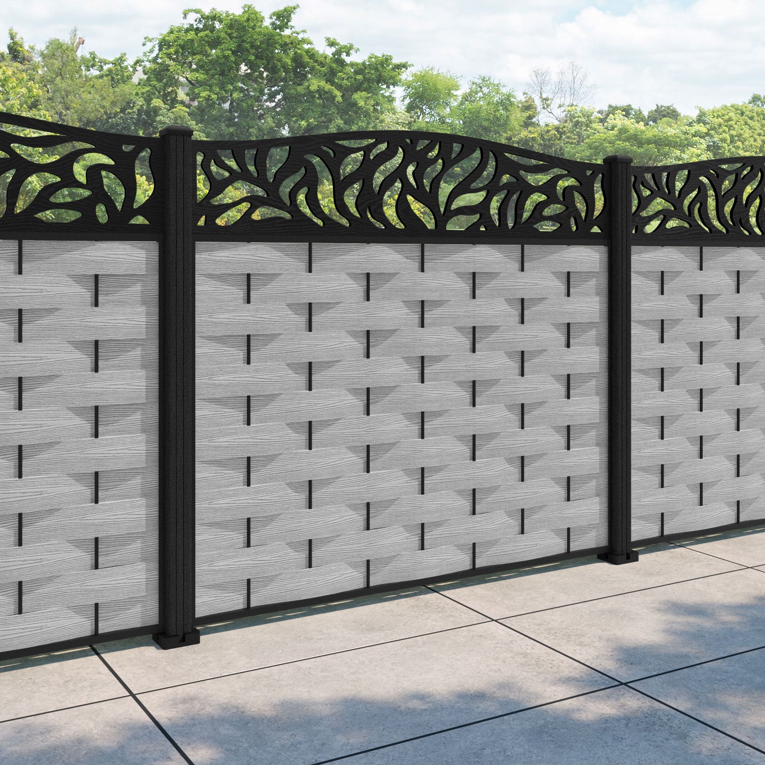 Ripple Plume Curved Top Fence Panel - Light Grey - with our composite posts