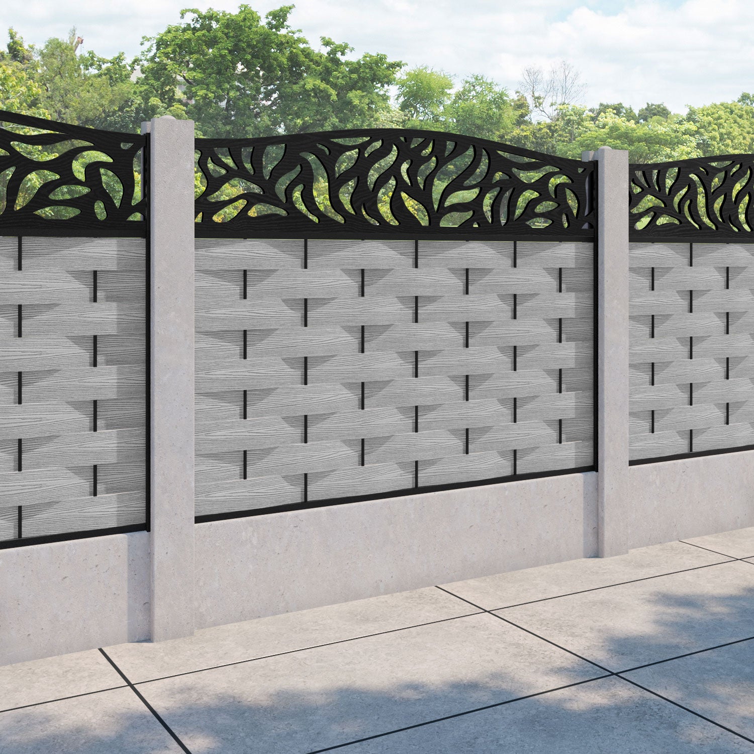 Ripple Plume Curved Top Fence Panel - Light Grey - for existing concrete posts