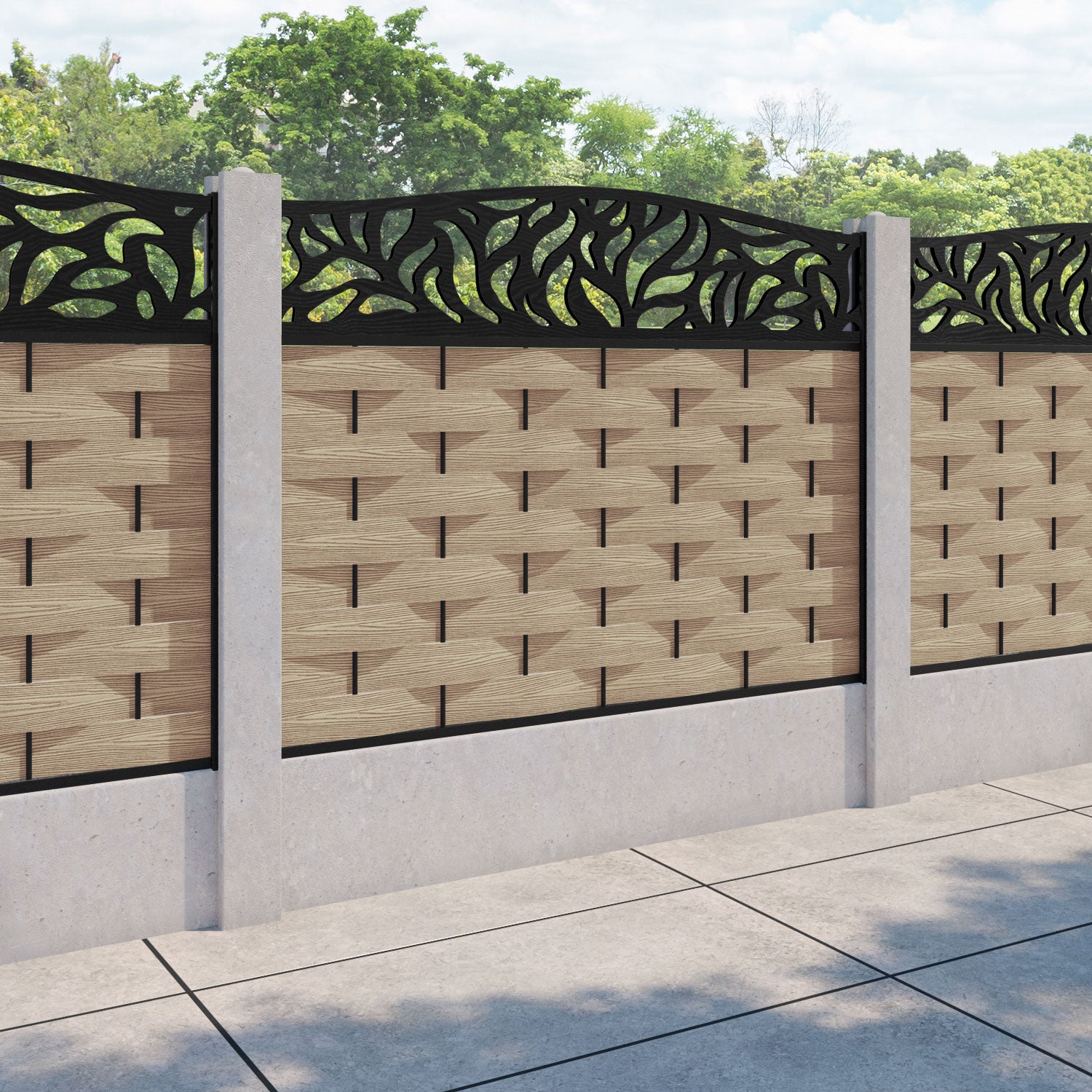 Ripple Plume Curved Top Fence Panel - Light Oak - for existing concrete posts