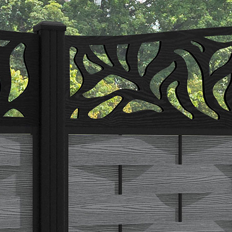 Ripple Plume Curved Top Fence Panel - Mid Grey - with our aluminium posts