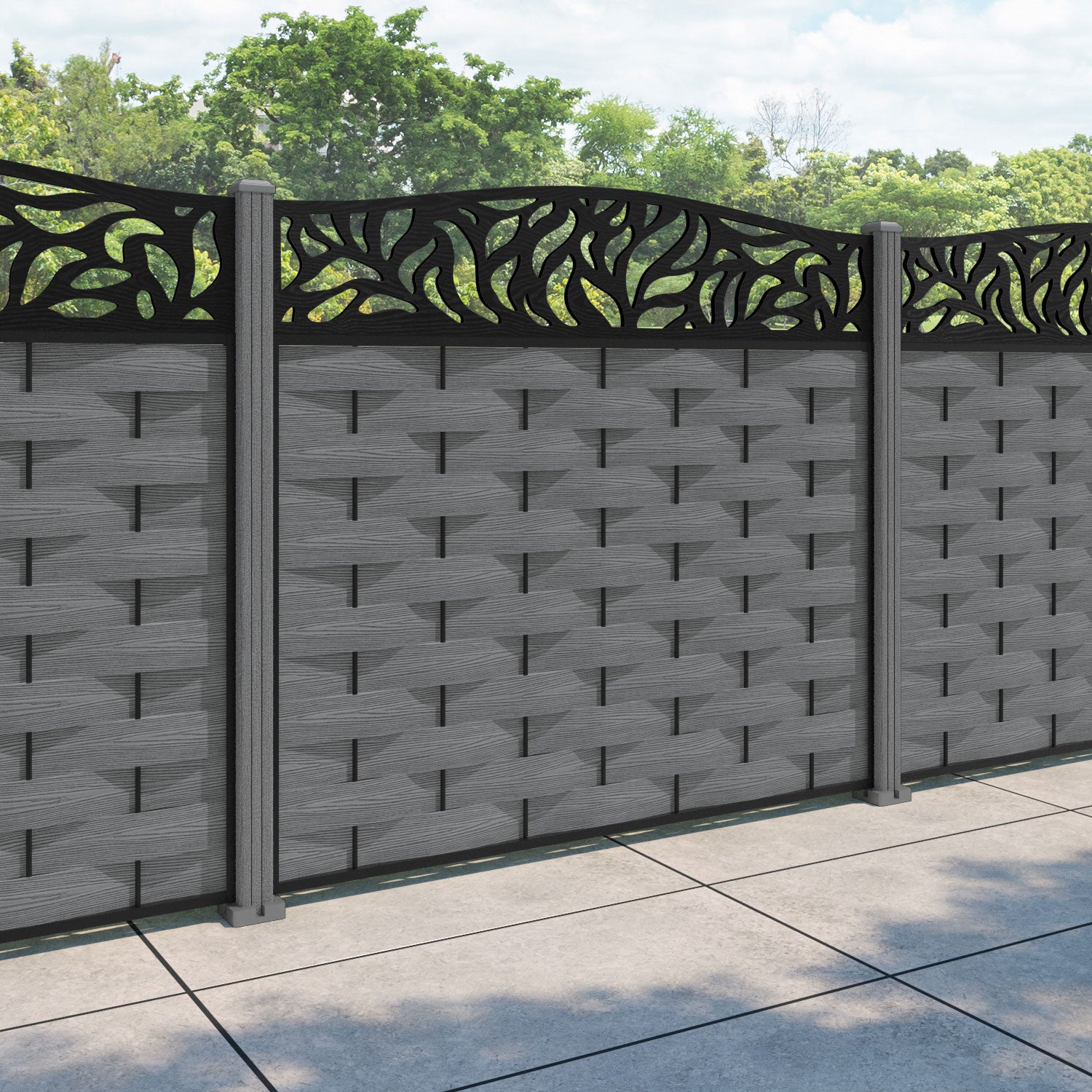 Ripple Plume Curved Top Fence Panel - Mid Grey - with our composite posts