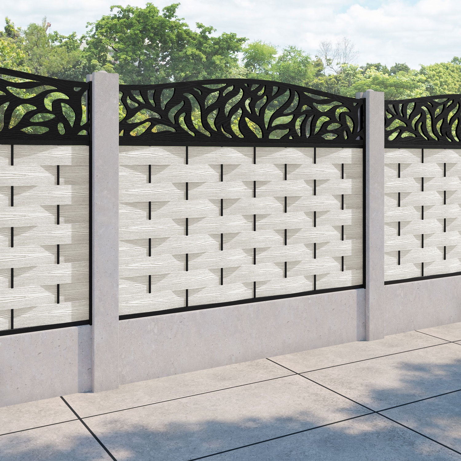 Ripple Plume Curved Top Fence Panel - Light Stone - for existing concrete posts