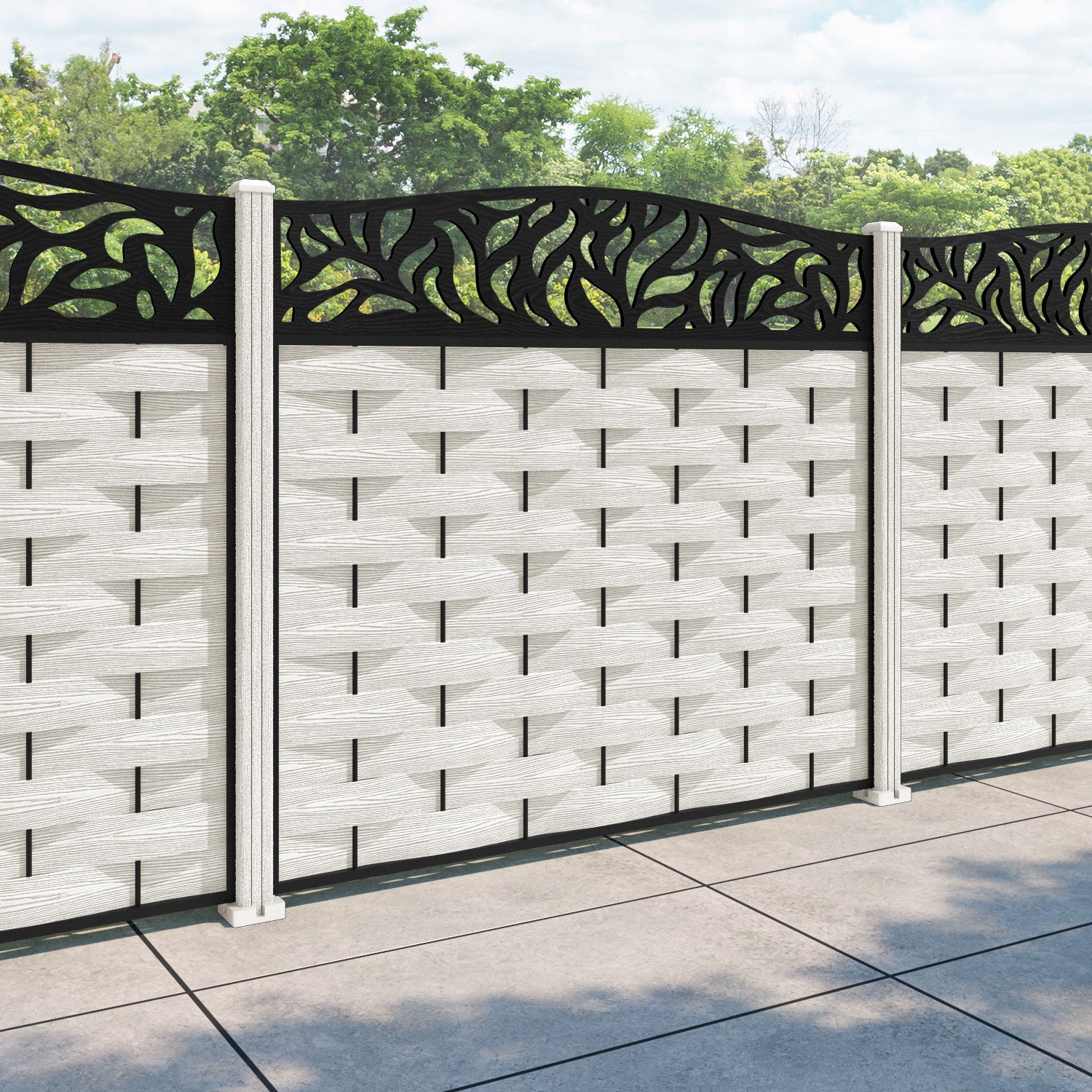 Ripple Plume Curved Top Fence Panel - Light Stone - with our composite posts