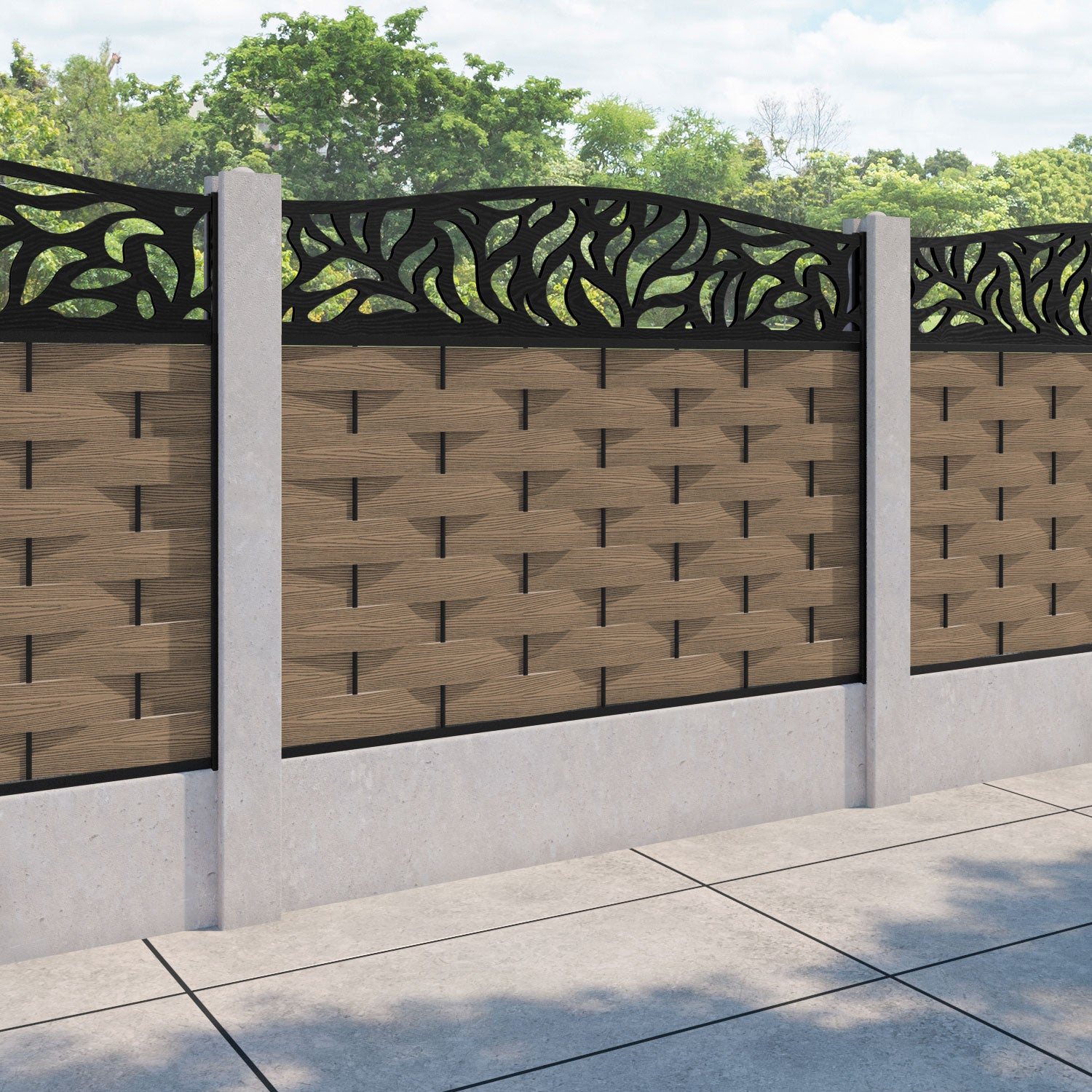 Ripple Plume Curved Top Fence Panel - Teak - for existing concrete posts