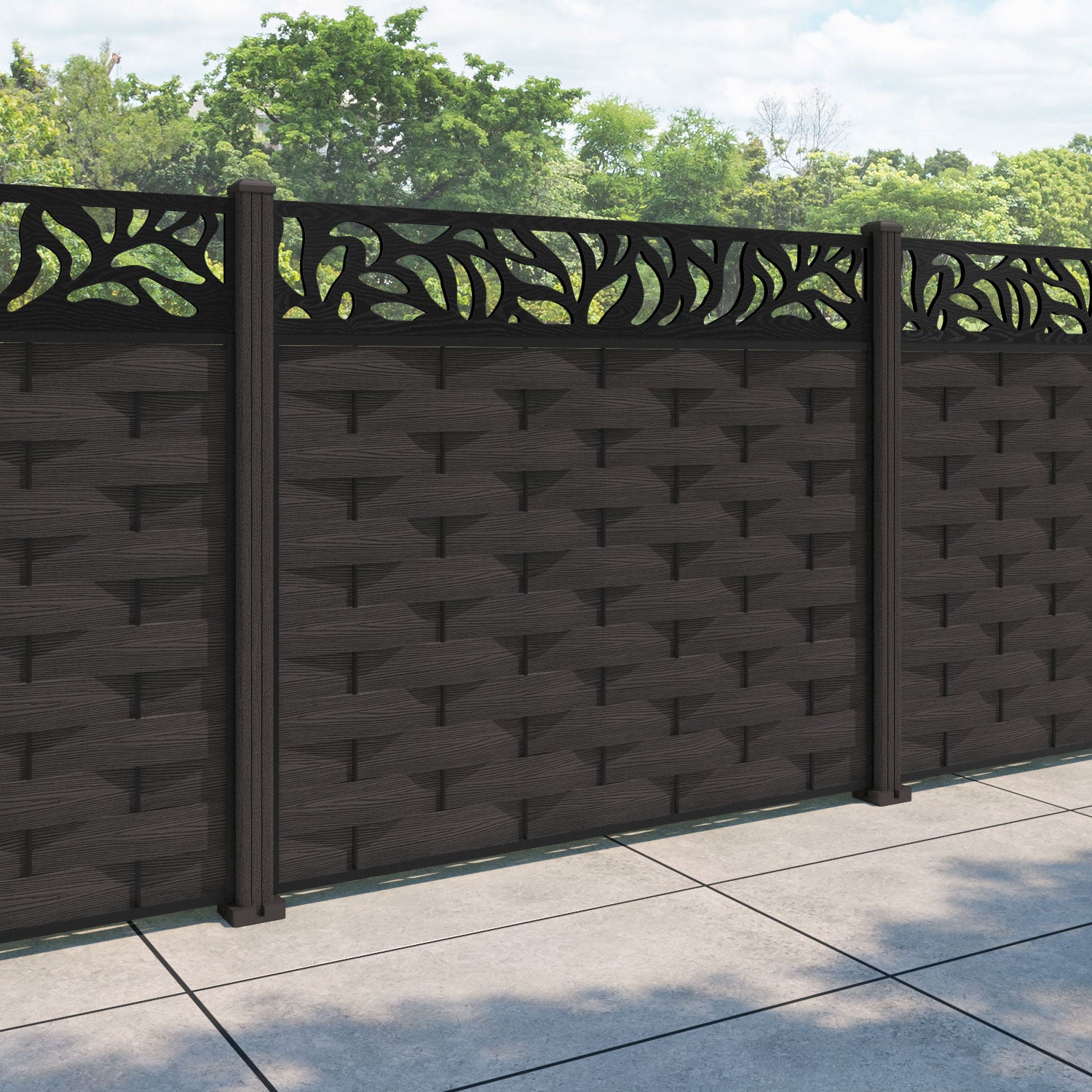 Ripple Plume Fence Panel - Dark Oak - with our composite posts
