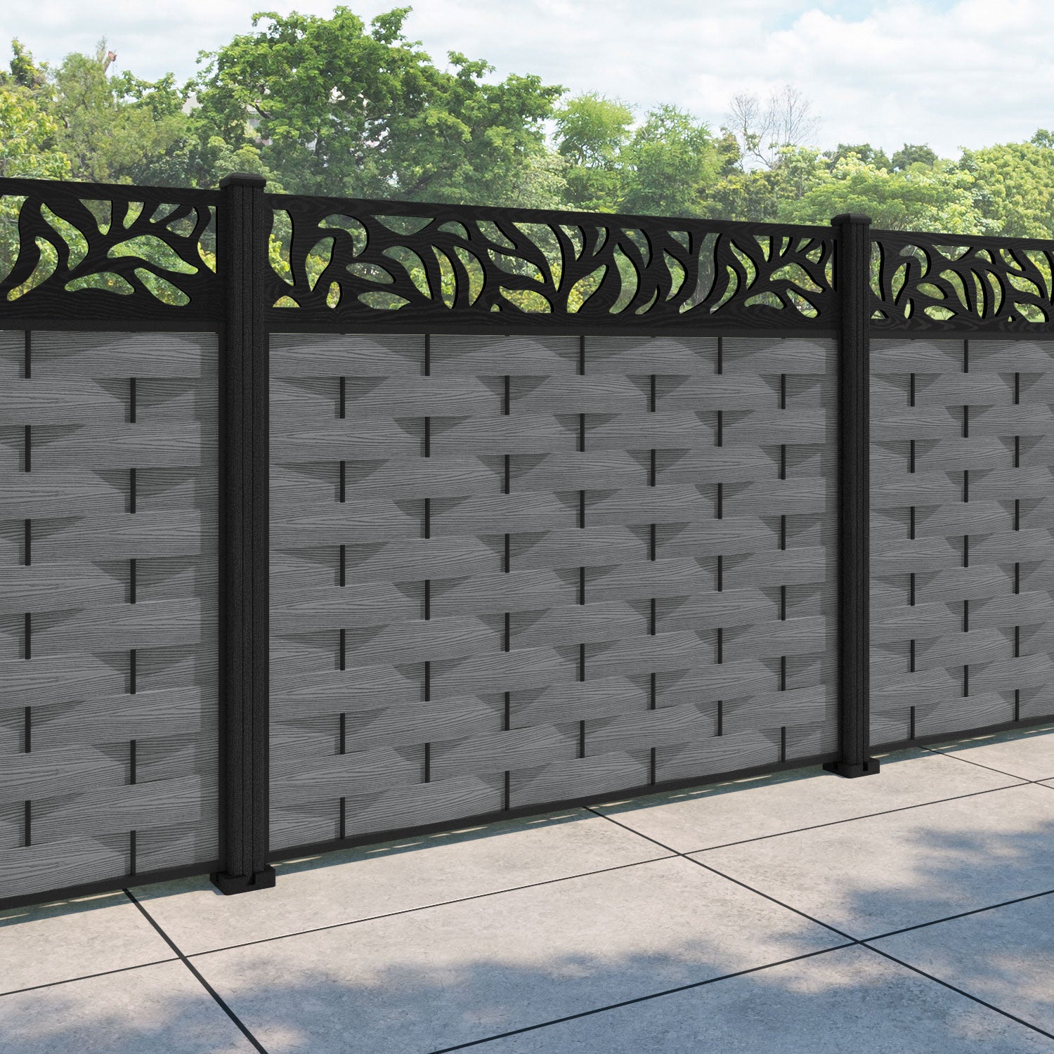 Ripple Plume Fence Panel - Mid Grey - with our composite posts