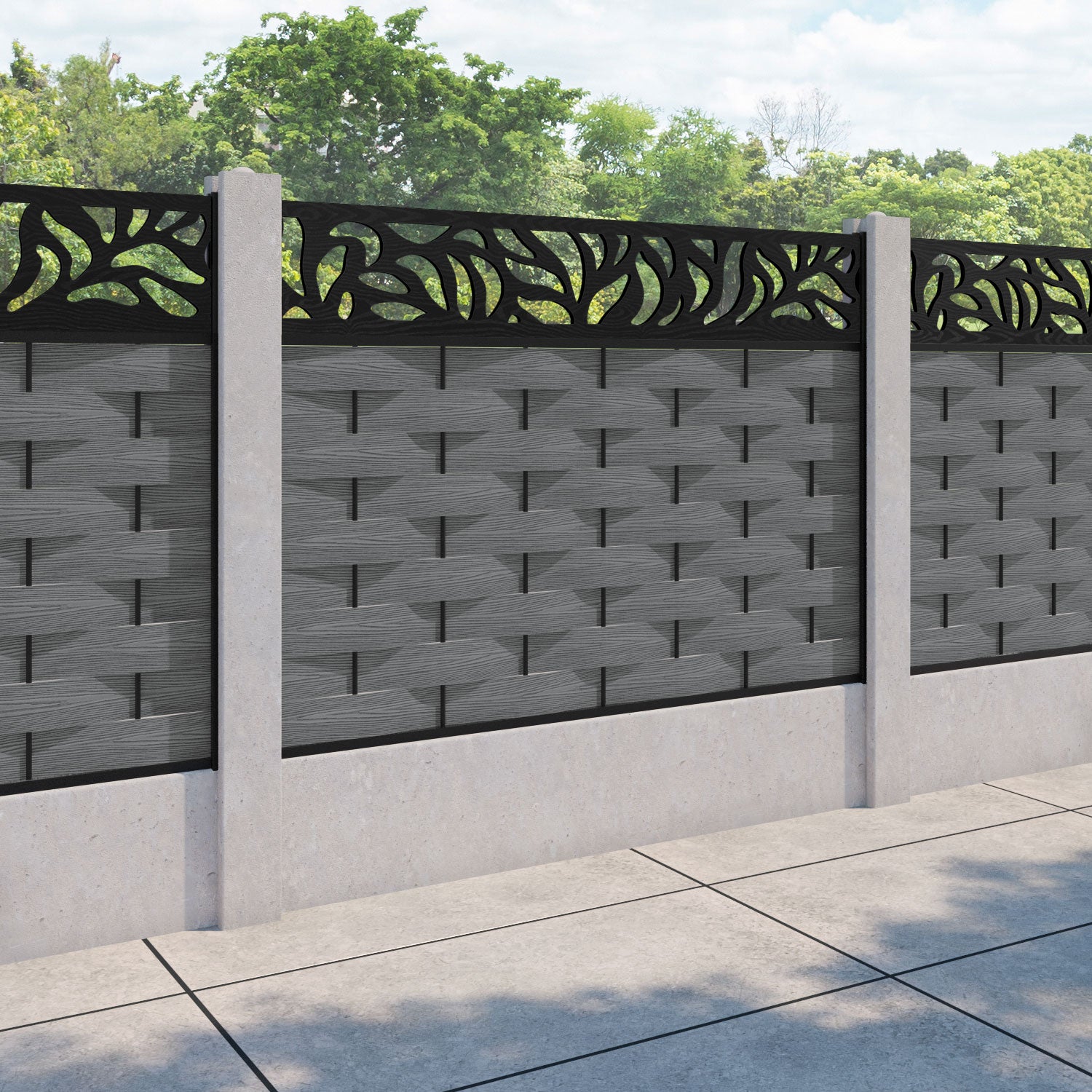 Ripple Plume Fence Panel - Mid Grey - for existing concrete posts