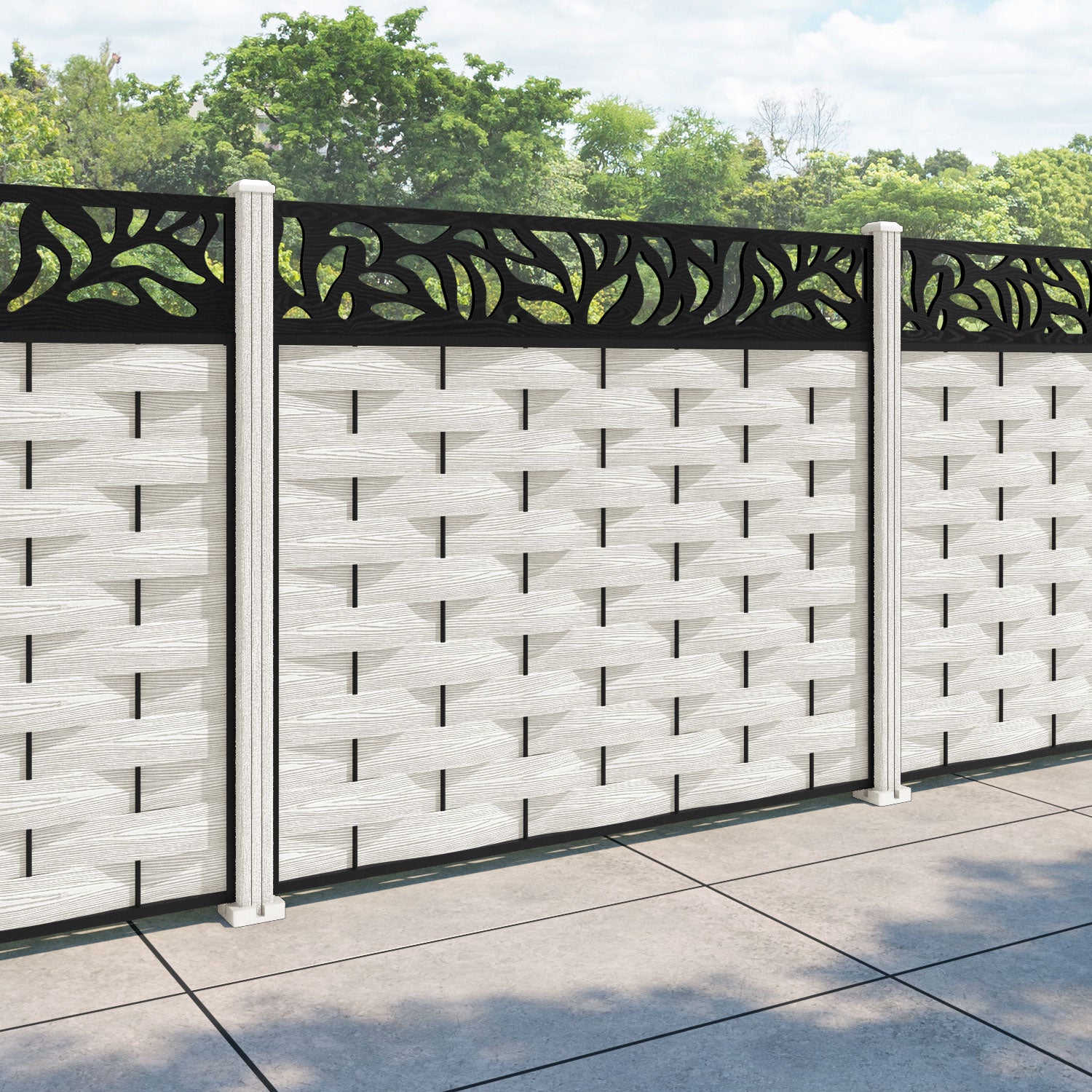 Ripple Plume Fence Panel - Light Stone - with our composite posts