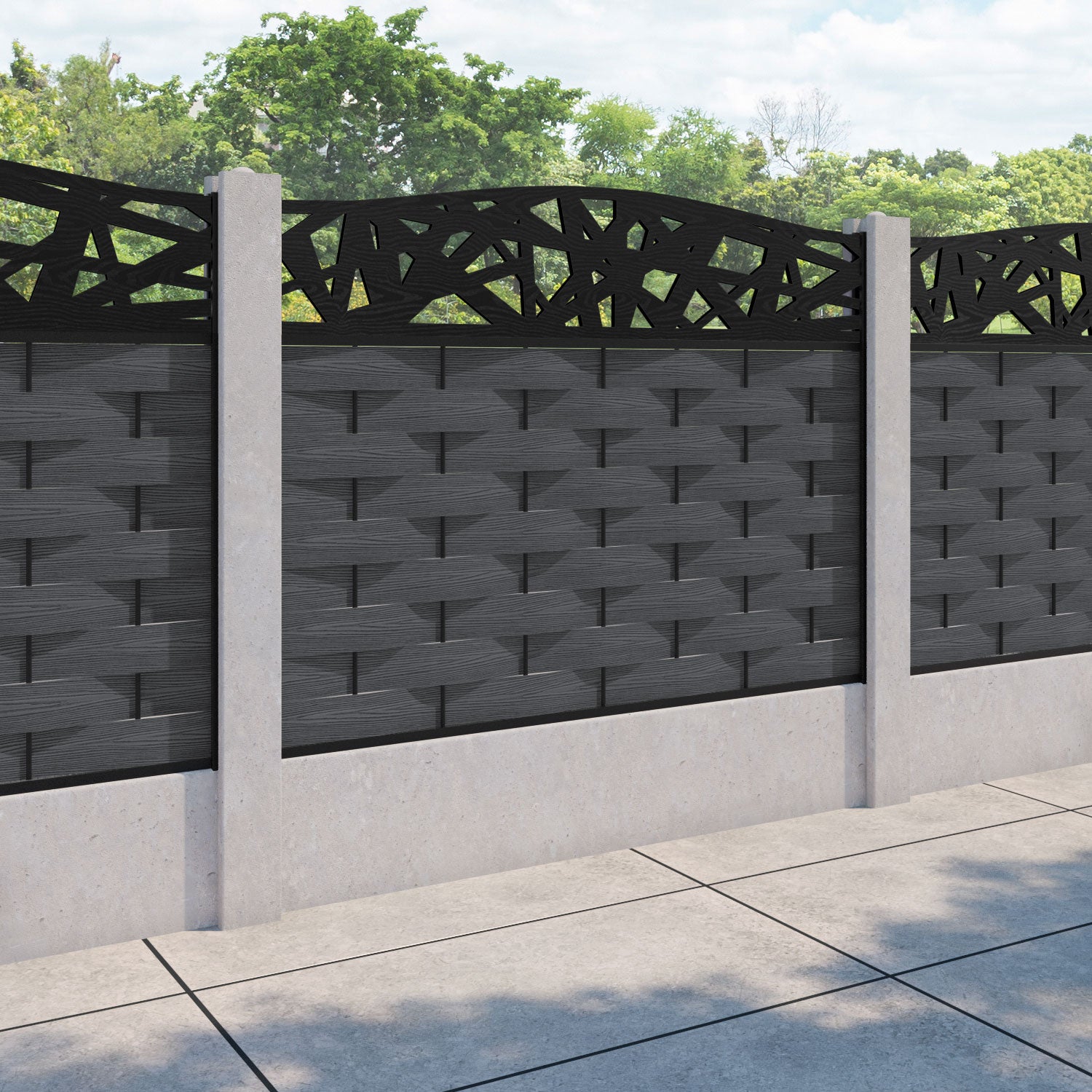 Ripple Prism Curved Top Fence Panel - Dark Grey - for existing concrete posts