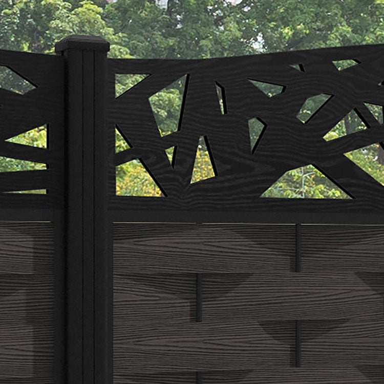 Ripple Prism Curved Top Fence Panel - Dark Oak - with our aluminium posts