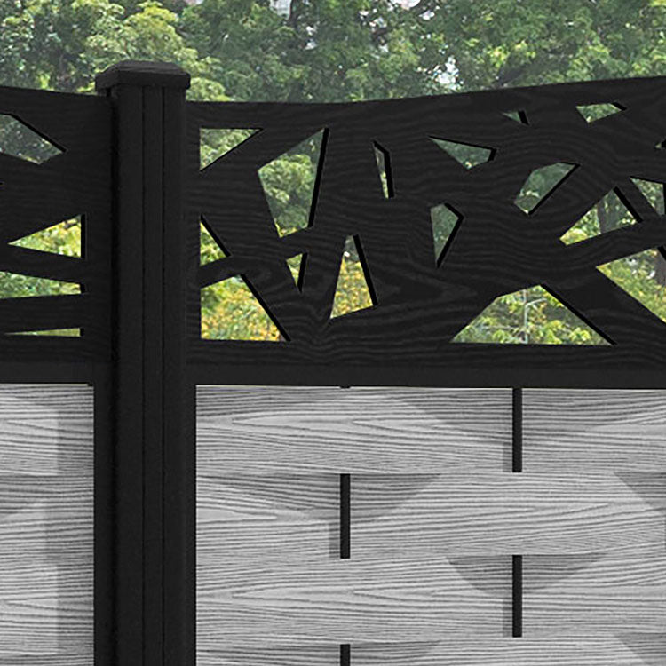 Ripple Prism Curved Top Fence Panel - Light Grey - with our aluminium posts