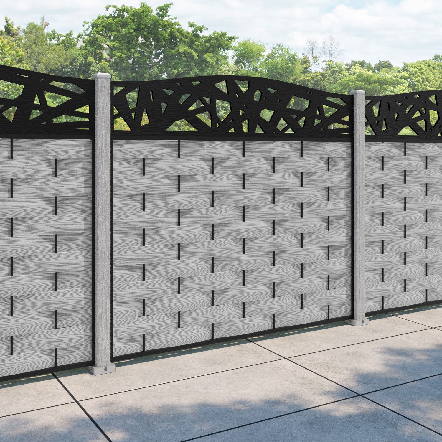Ripple Prism Curved Top Fence Panel - Light Grey - with our composite posts