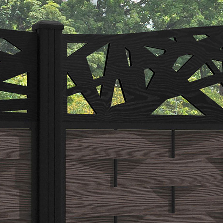 Ripple Prism Curved Top Fence Panel - Mid Brown - with our aluminium posts