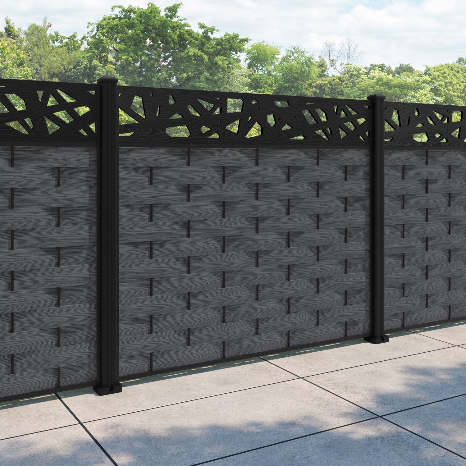 Ripple Prism Fence Panel - Dark Grey - with our aluminium posts