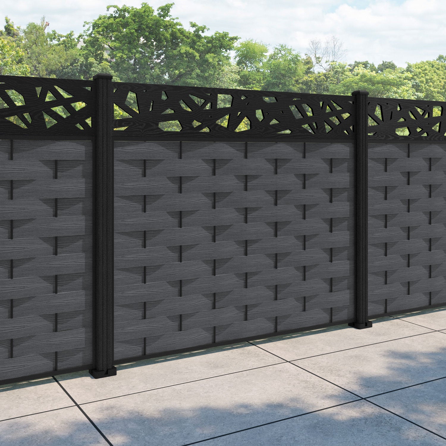 Ripple Prism Fence Panel - Dark Grey - with our composite posts