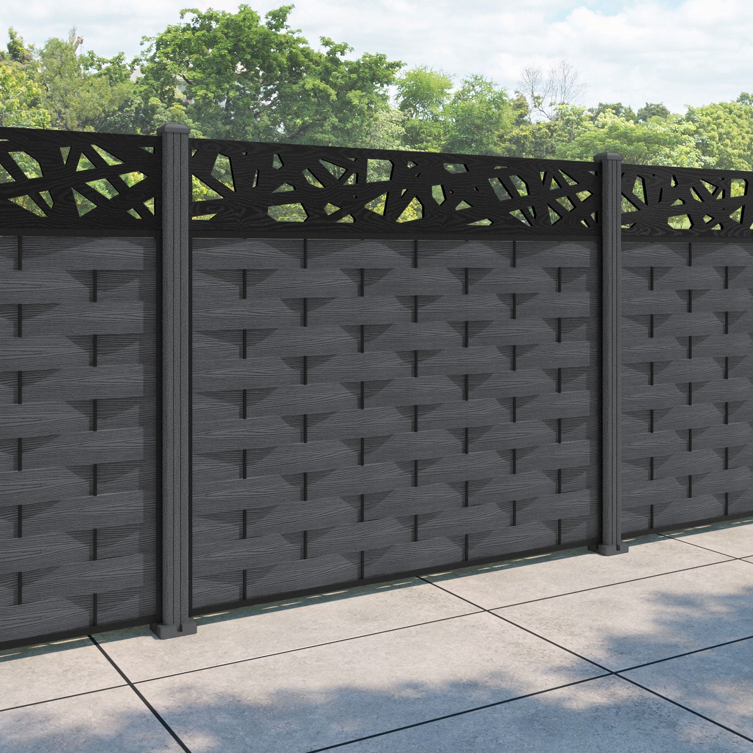Ripple Prism Fence Panel - Dark Grey - with our composite posts