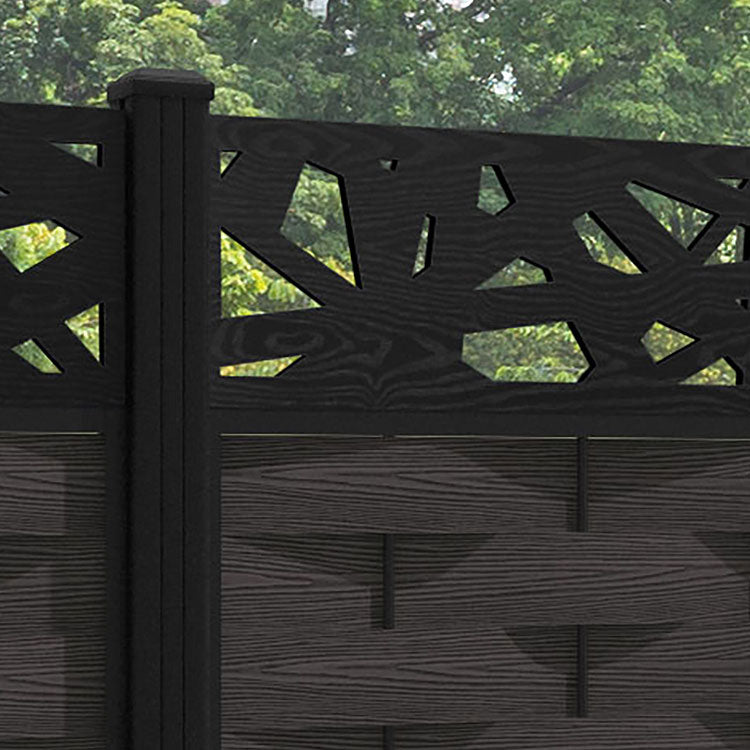 Ripple Prism Fence Panel - Dark Oak - with our aluminium posts