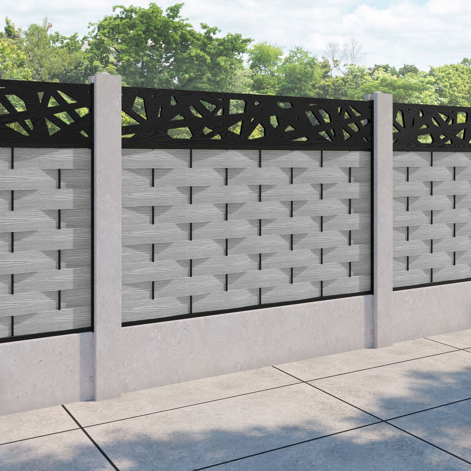 Ripple Prism Fence Panel - Light Grey - for existing concrete posts