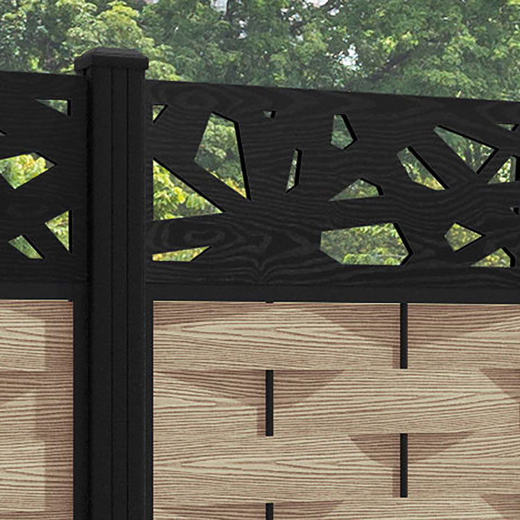 Ripple Prism Fence Panel - Light Oak - with our aluminium posts