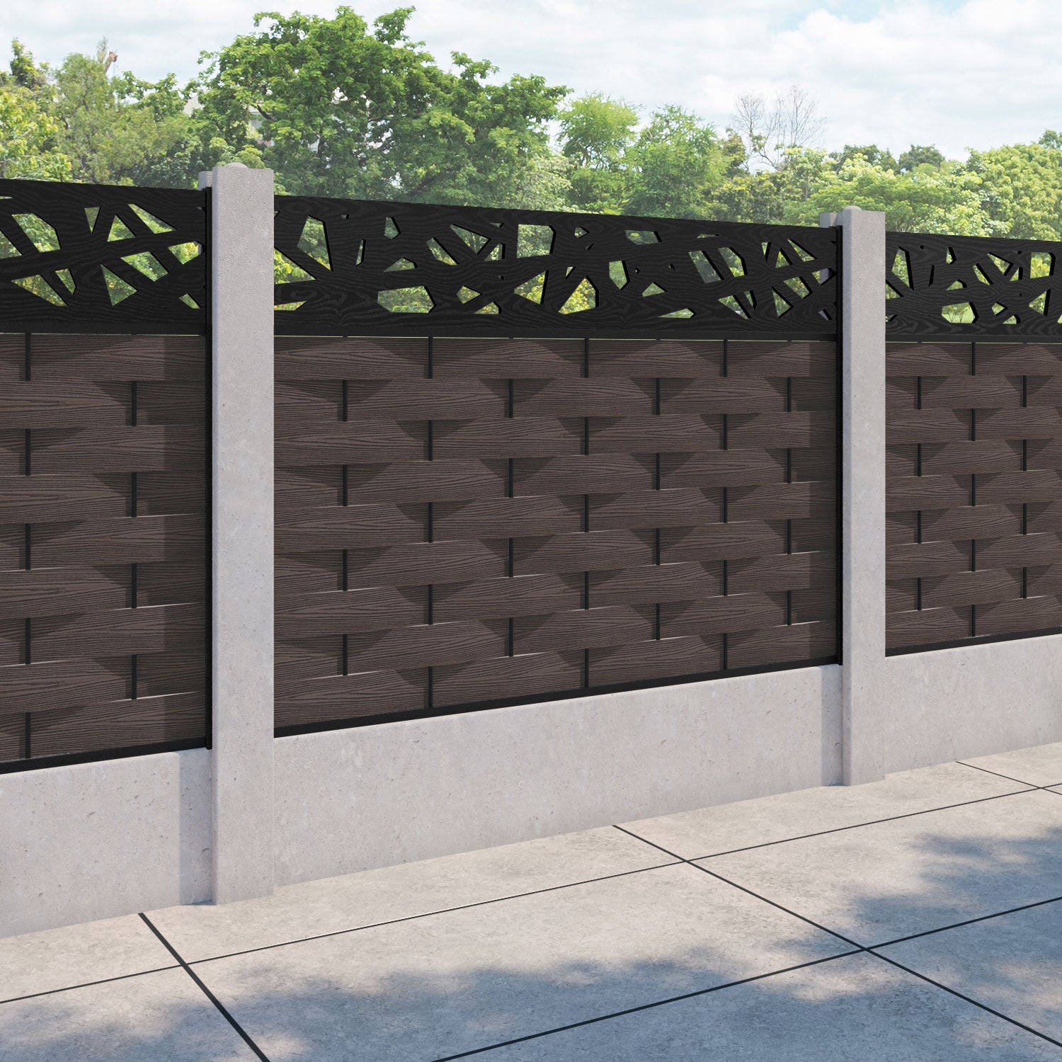 Ripple Prism Fence Panel - Mid Brown - for existing concrete posts