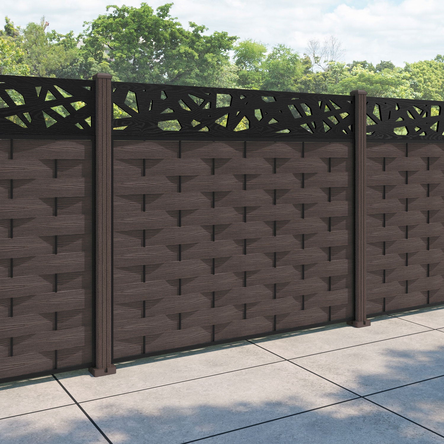 Ripple Prism Fence Panel - Mid Brown - with our composite posts
