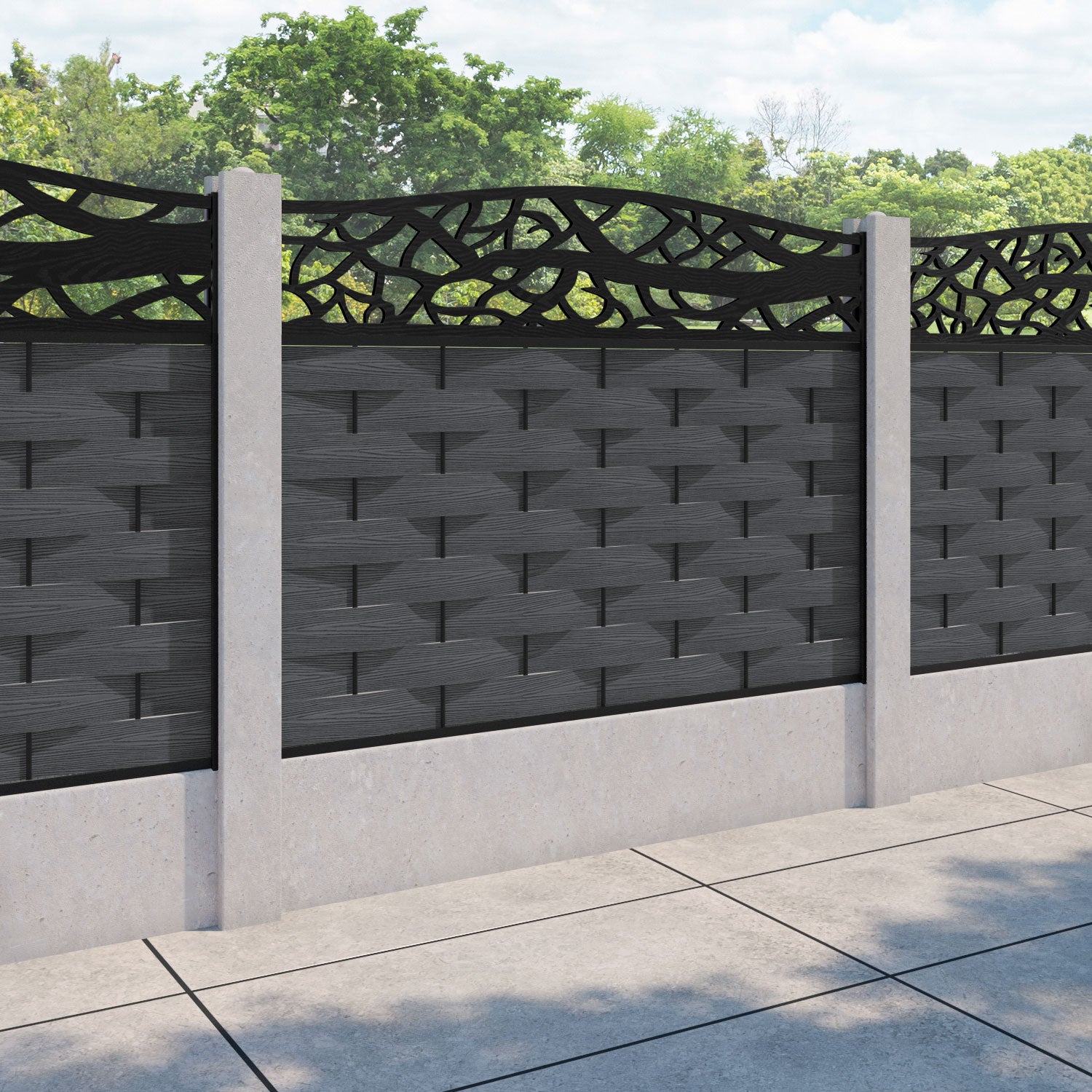 Ripple Twilight Curved Top Fence Panel - Dark Grey - for existing concrete posts
