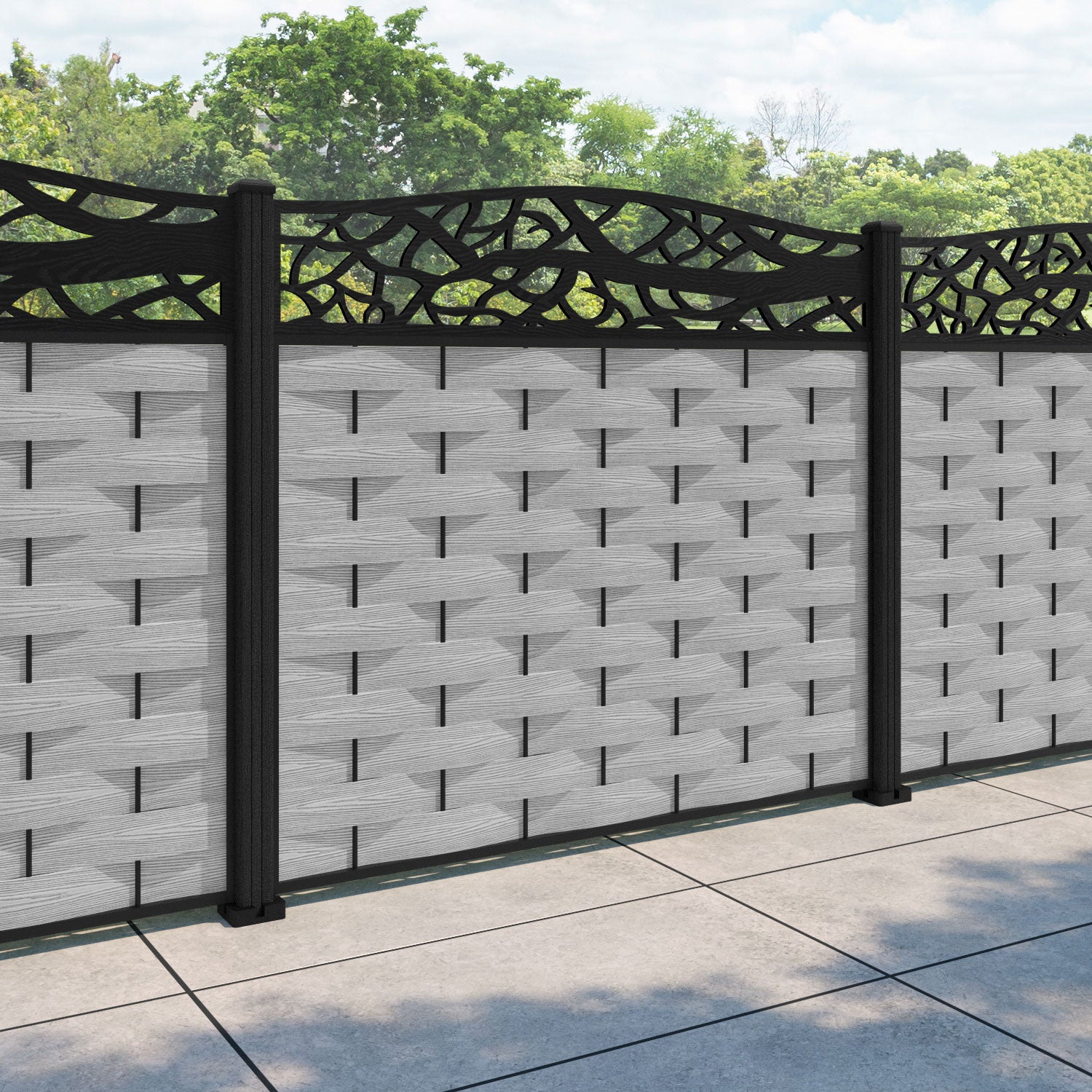 Ripple Twilight Curved Top Fence Panel - Light Grey - with our composite posts