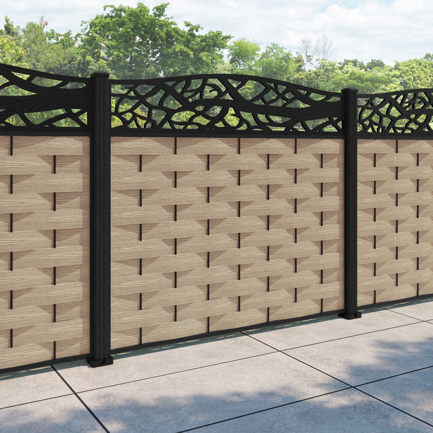 Ripple Twilight Curved Top Fence Panel - Light Oak - with our composite posts