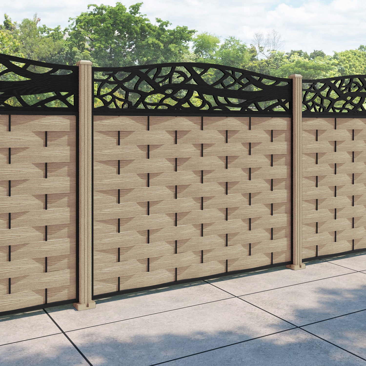 Ripple Twilight Curved Top Fence Panel - Light Oak - with our composite posts