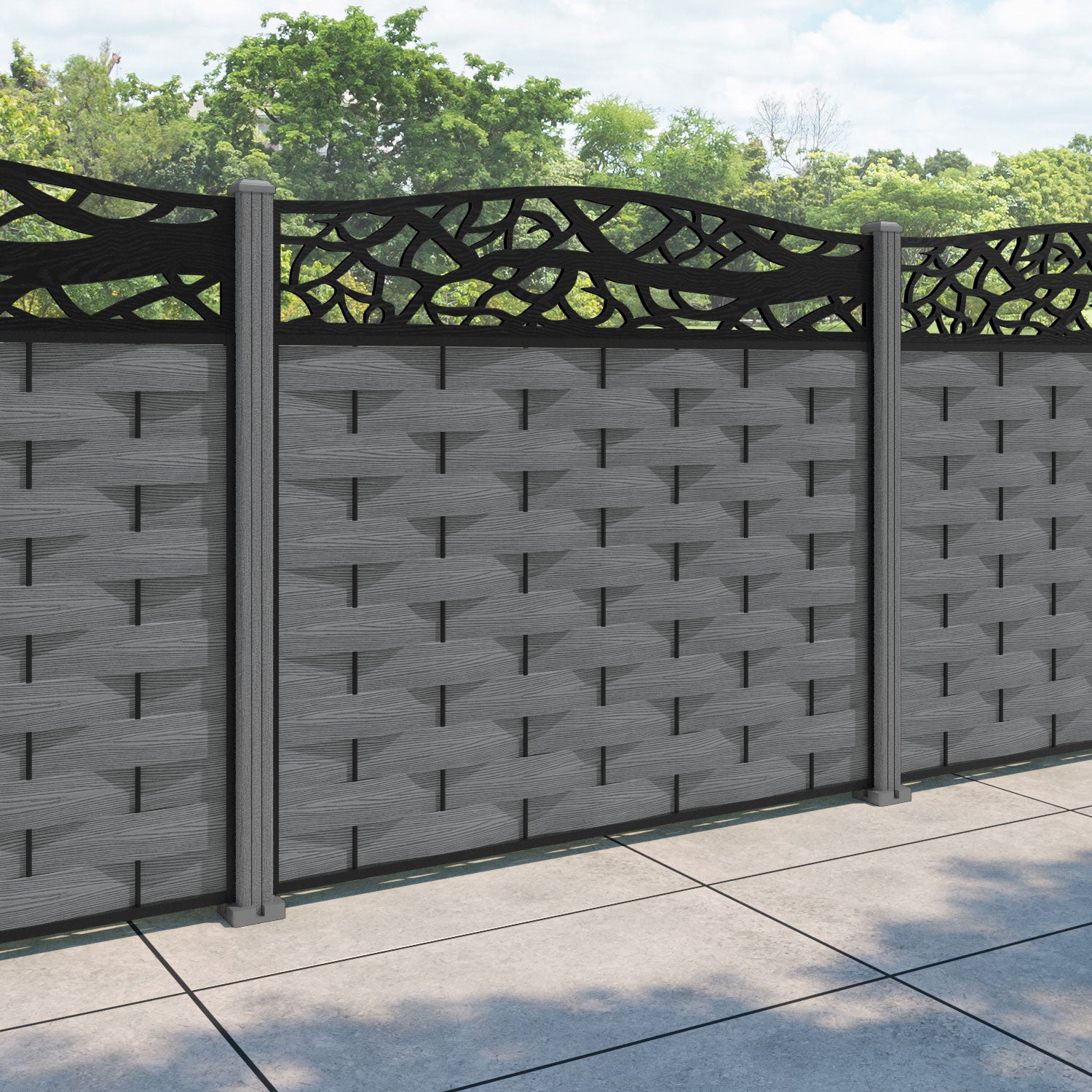 Ripple Twilight Curved Top Fence Panel - Mid Grey - with our composite posts