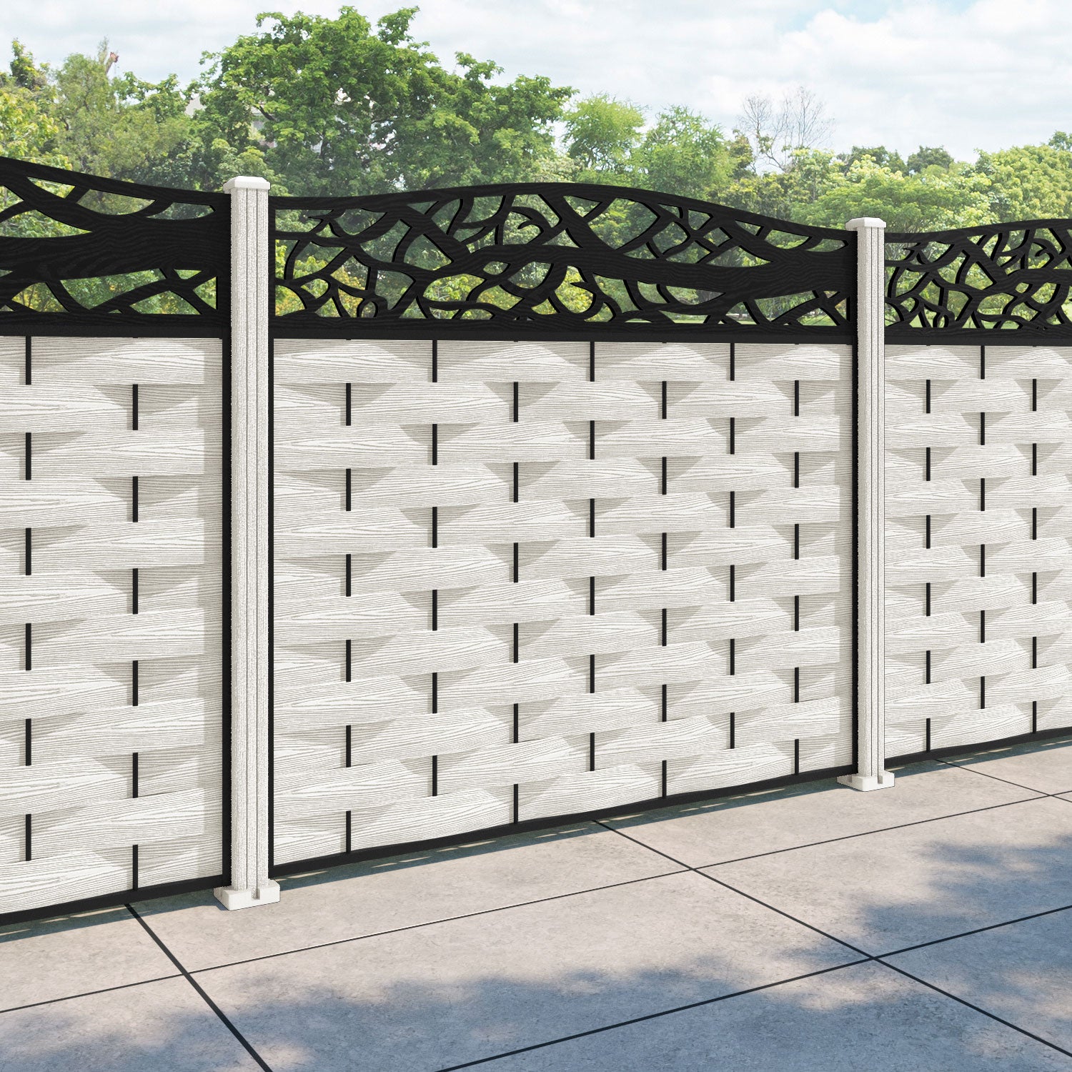 Ripple Twilight Curved Top Fence Panel - Light Stone - with our composite posts