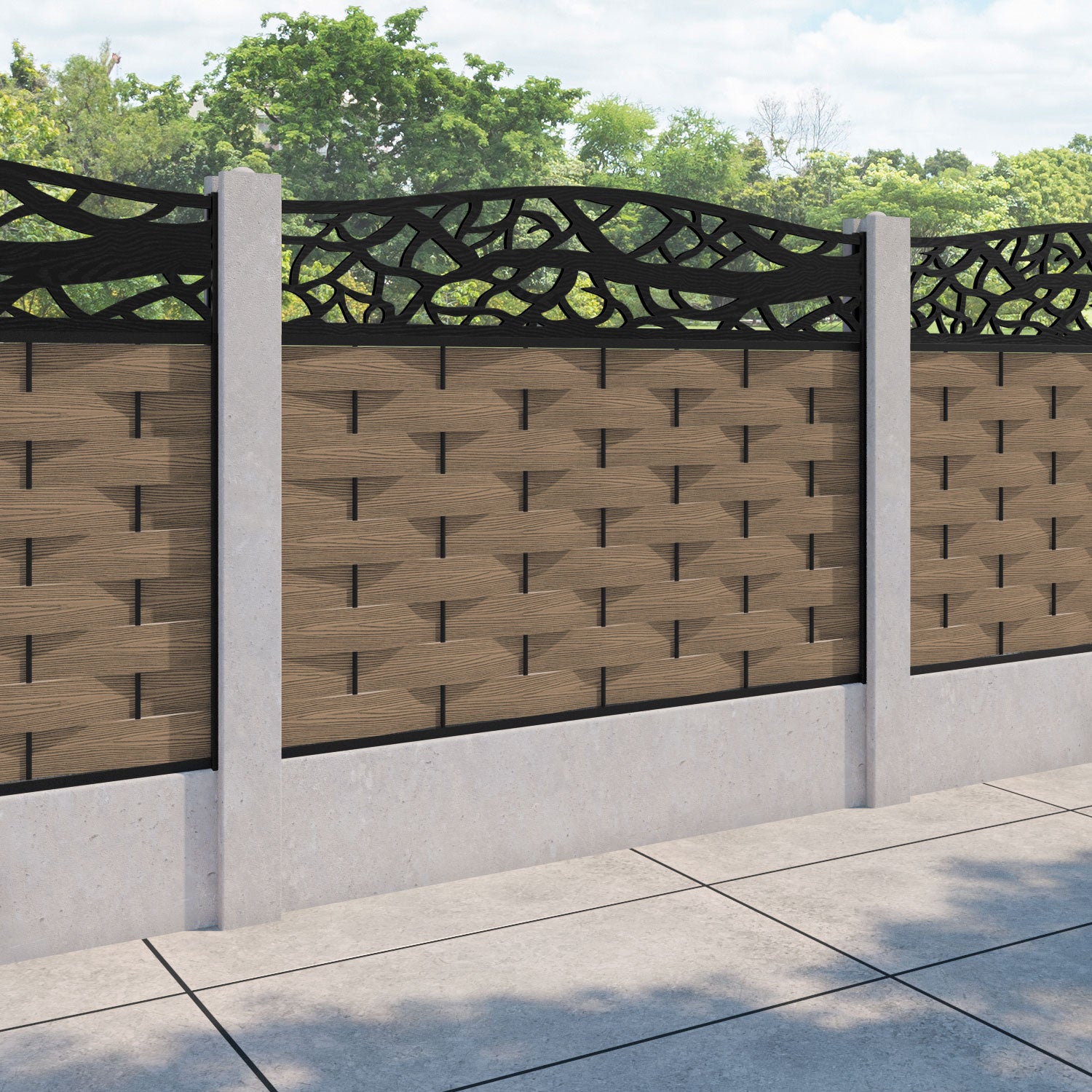 Ripple Twilight Curved Top Fence Panel - Teak - for existing concrete posts