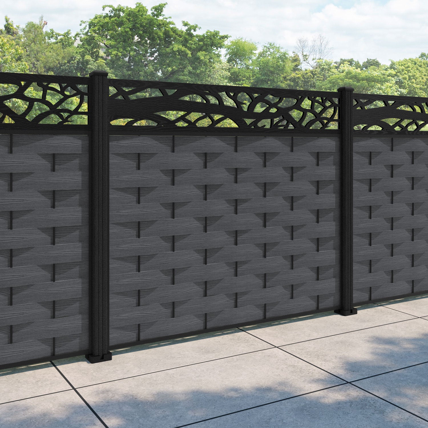 Ripple Twilight Fence Panel - Dark Grey - with our composite posts