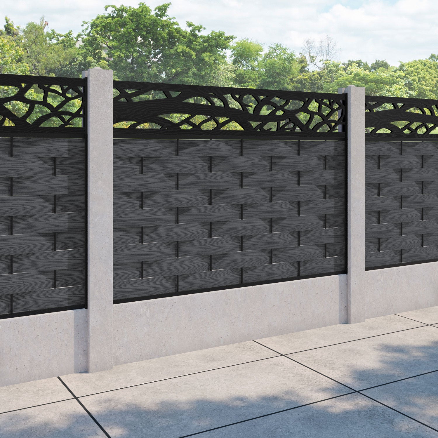 Ripple Twilight Fence Panel - Dark Grey - for existing concrete posts