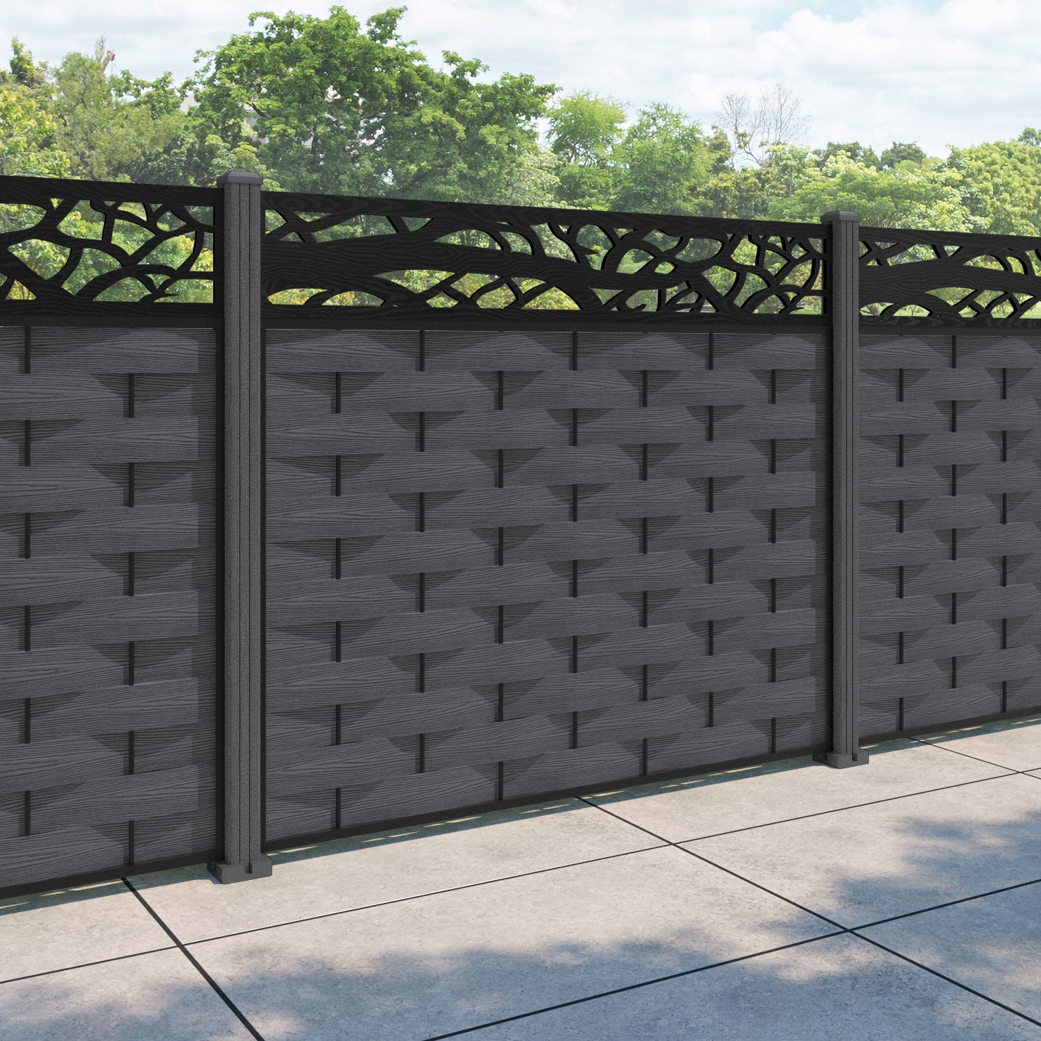Ripple Twilight Fence Panel - Dark Grey - with our composite posts