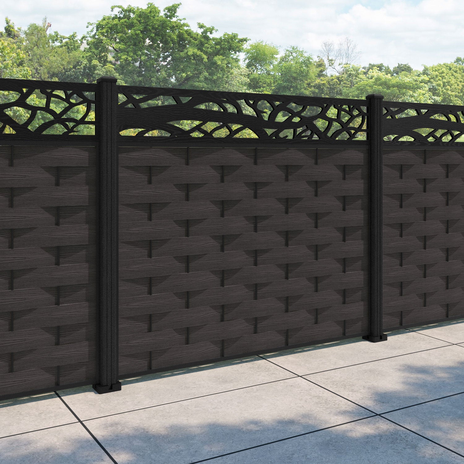 Ripple Twilight Fence Panel - Dark Oak - with our composite posts