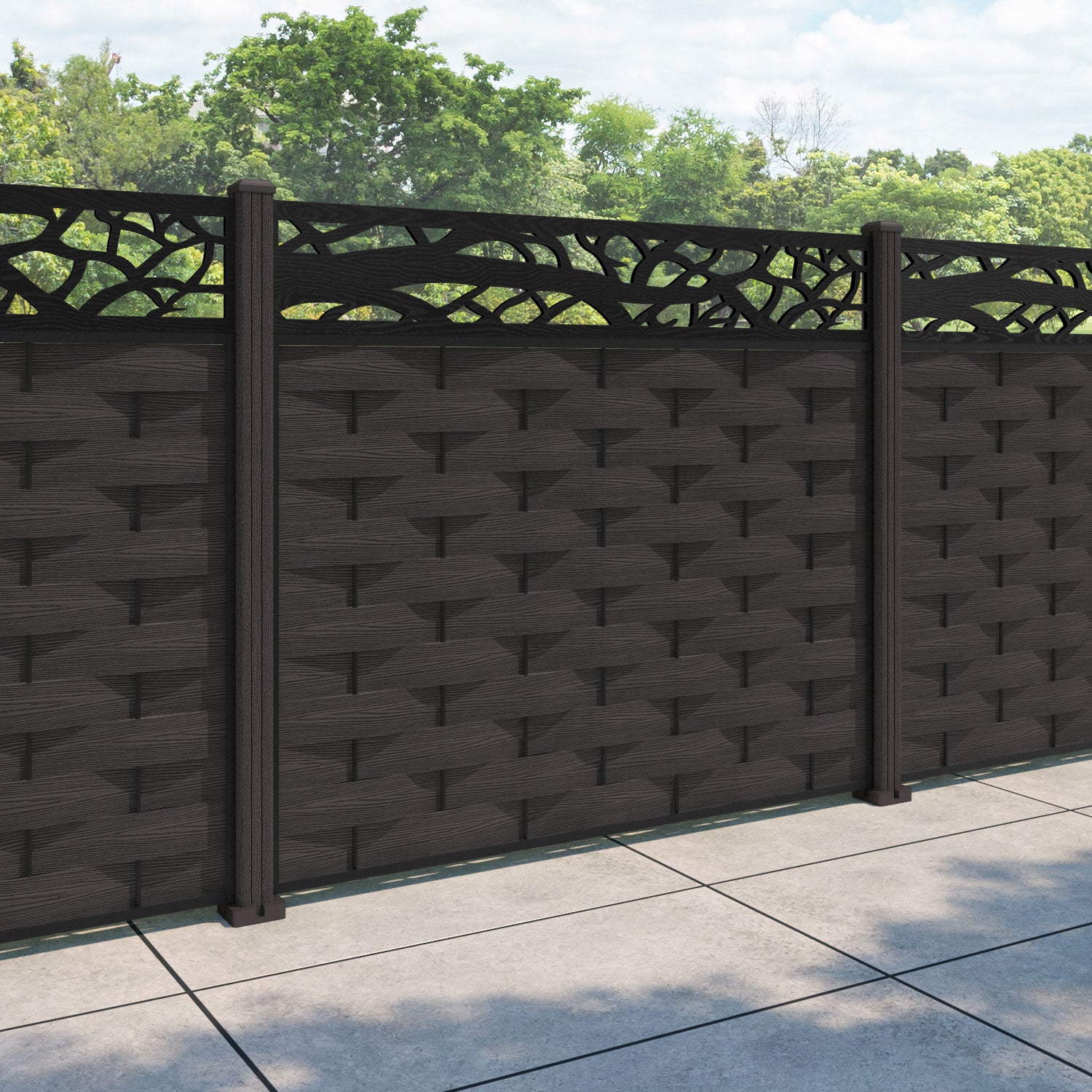 Ripple Twilight Fence Panel - Dark Oak - with our composite posts