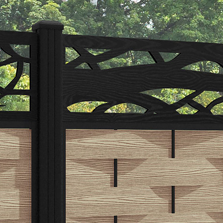 Ripple Twilight Fence Panel - Light Oak - with our aluminium posts
