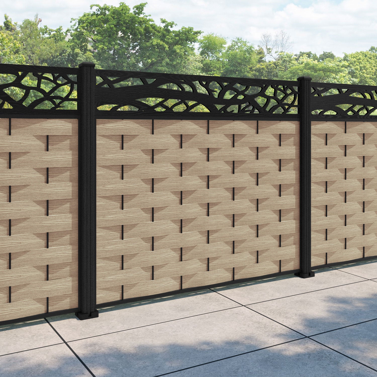 Ripple Twilight Fence Panel - Light Oak - with our composite posts