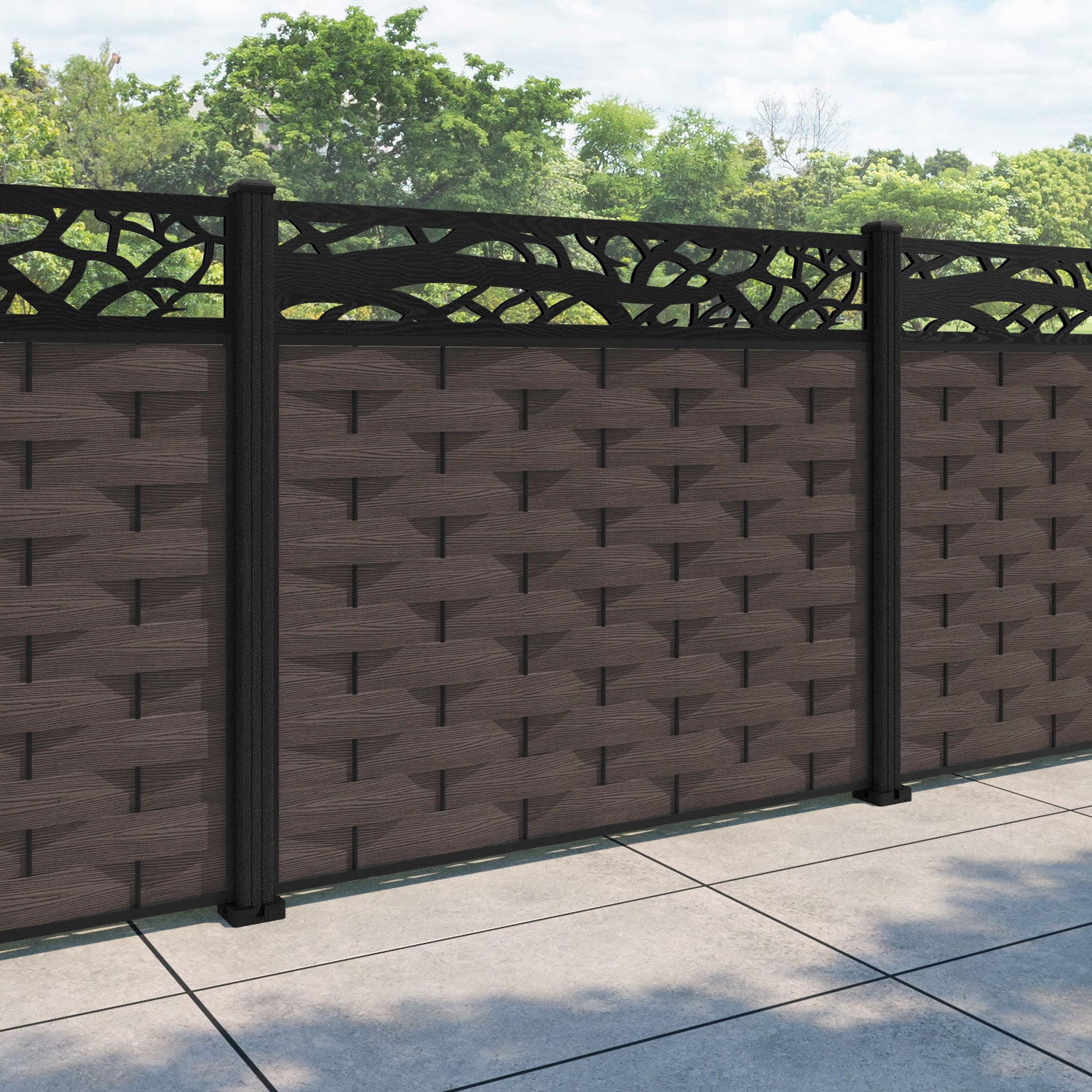 Ripple Twilight Fence Panel - Mid Brown - with our composite posts
