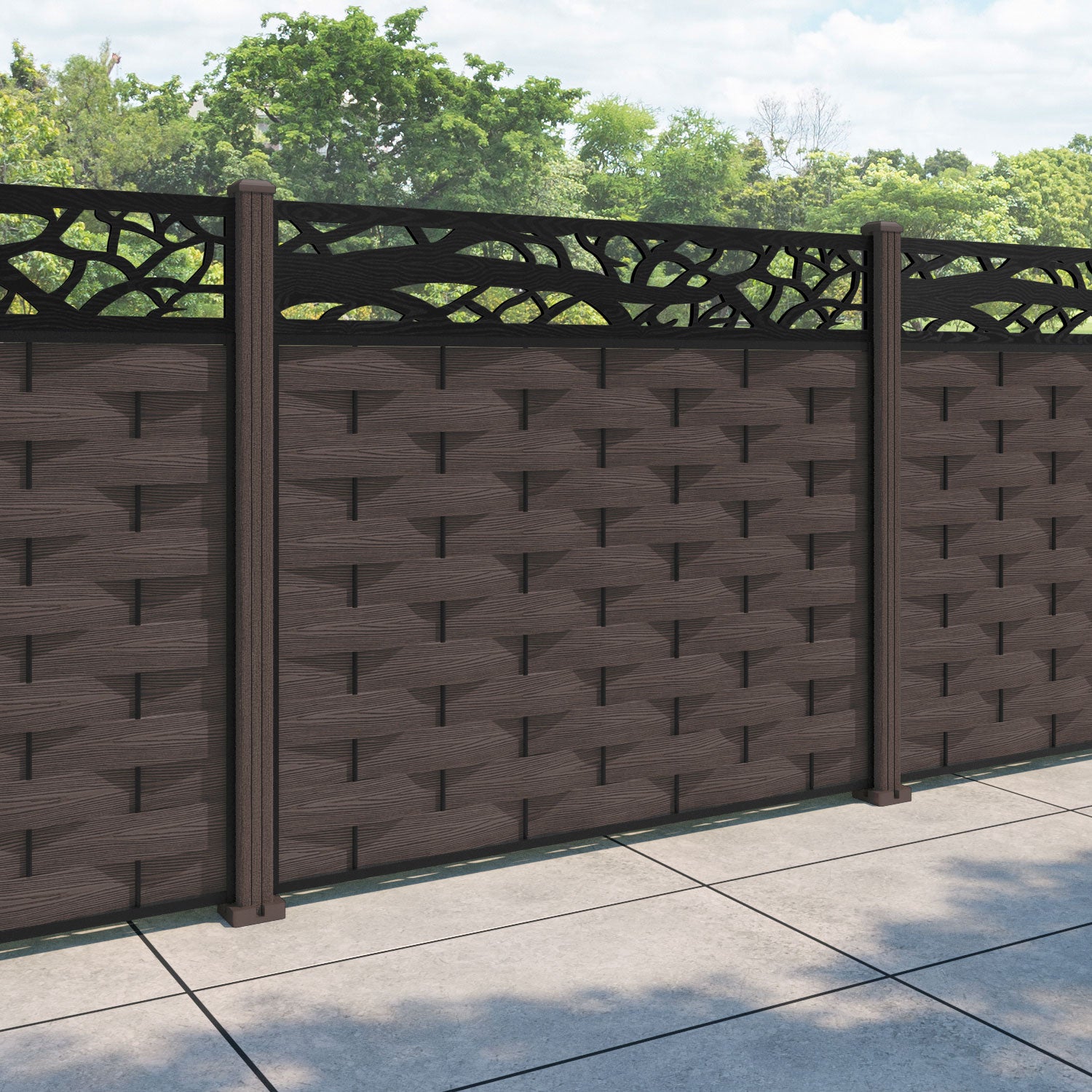 Ripple Twilight Fence Panel - Mid Brown - with our composite posts