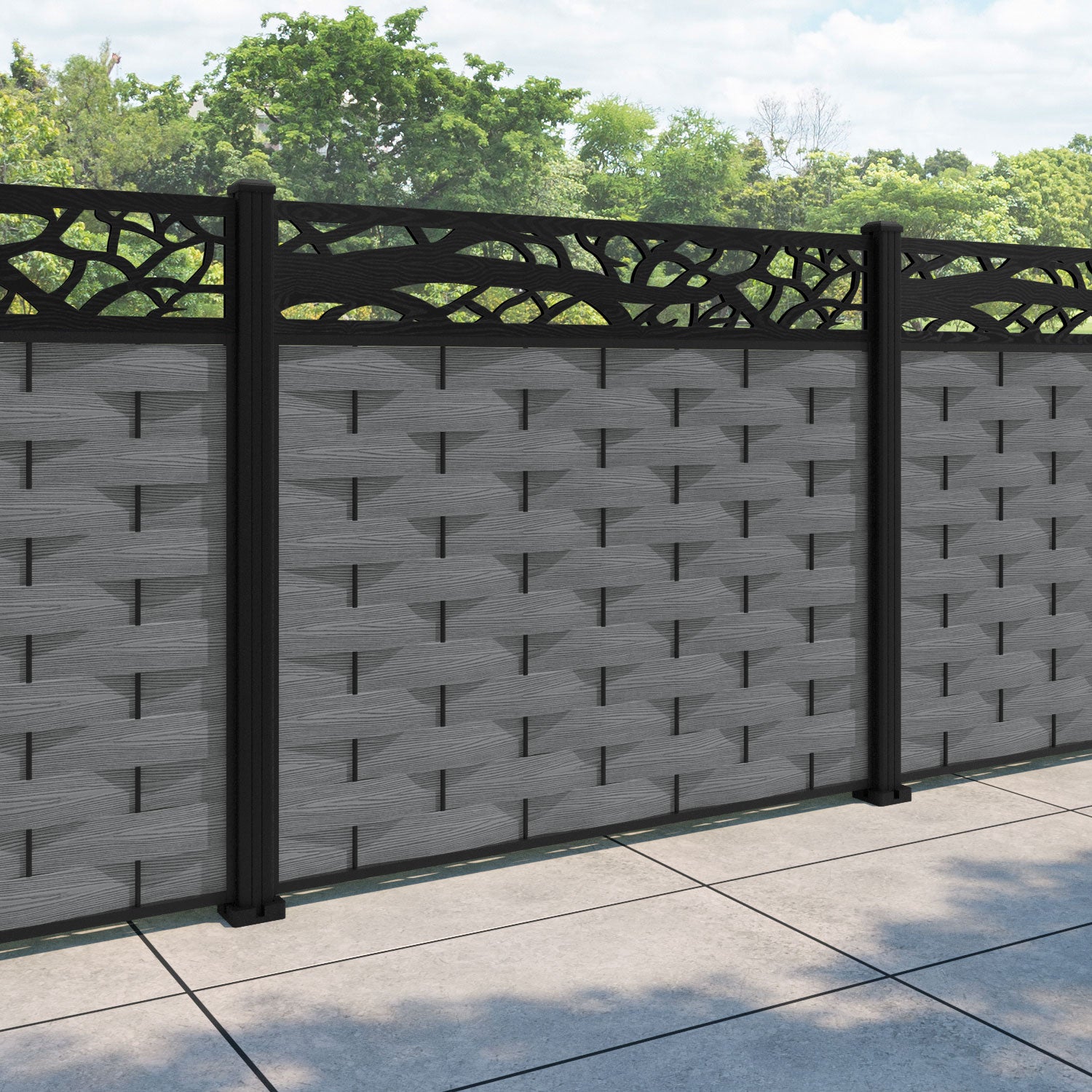Ripple Twilight Fence Panel - Mid Grey - with our aluminium posts