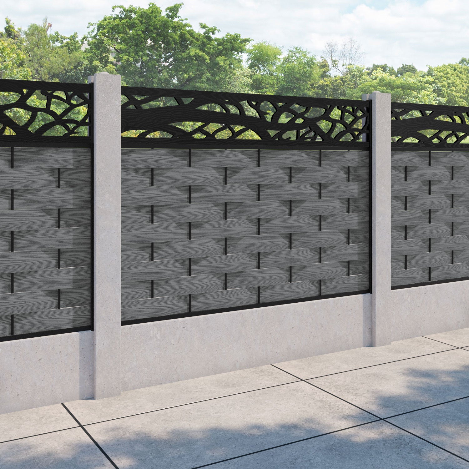 Ripple Twilight Fence Panel - Mid Grey - for existing concrete posts