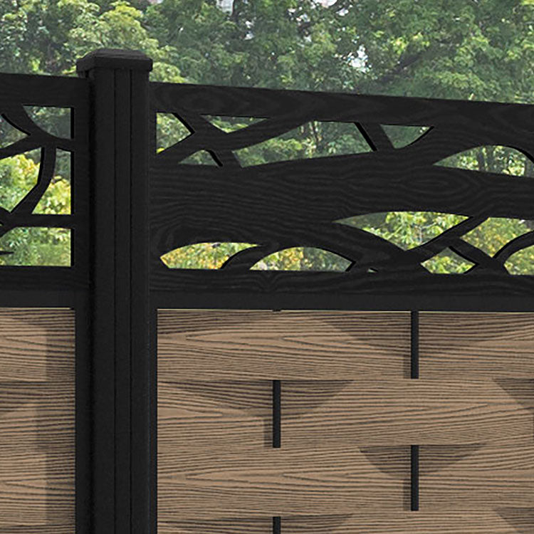 Ripple Twilight Fence Panel - Teak - with our aluminium posts