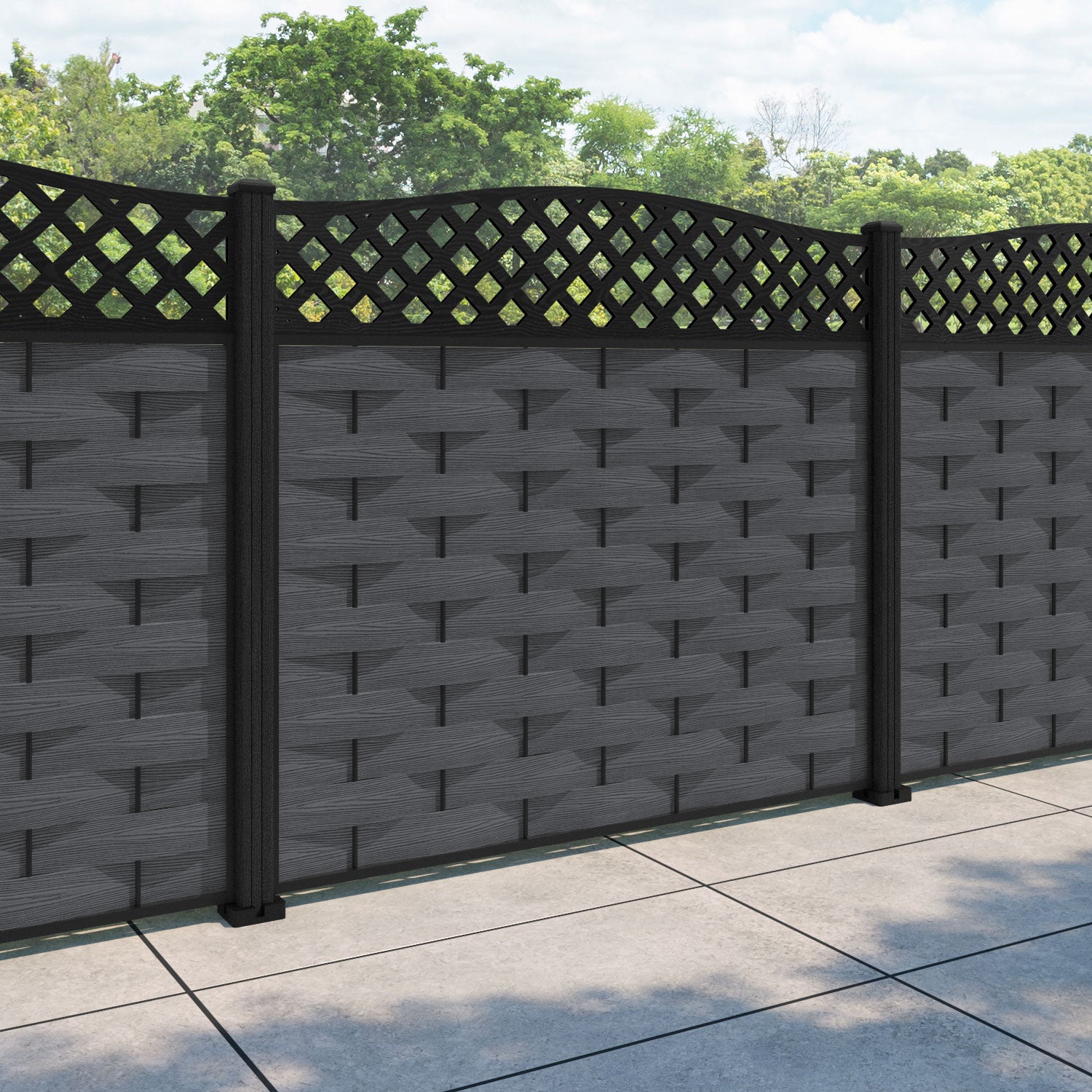 Ripple High Wave Fence Panel - Dark Grey - with our composite posts